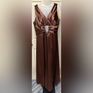 *Prom* VTG Cindy USA Elegant Brown Rhinestone Embellished Evening Maxi Dress